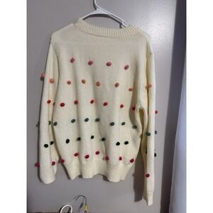 JODIFL Pom Pom Sweater Crewneck Pullover Knit Colorful Fun Cute Size L